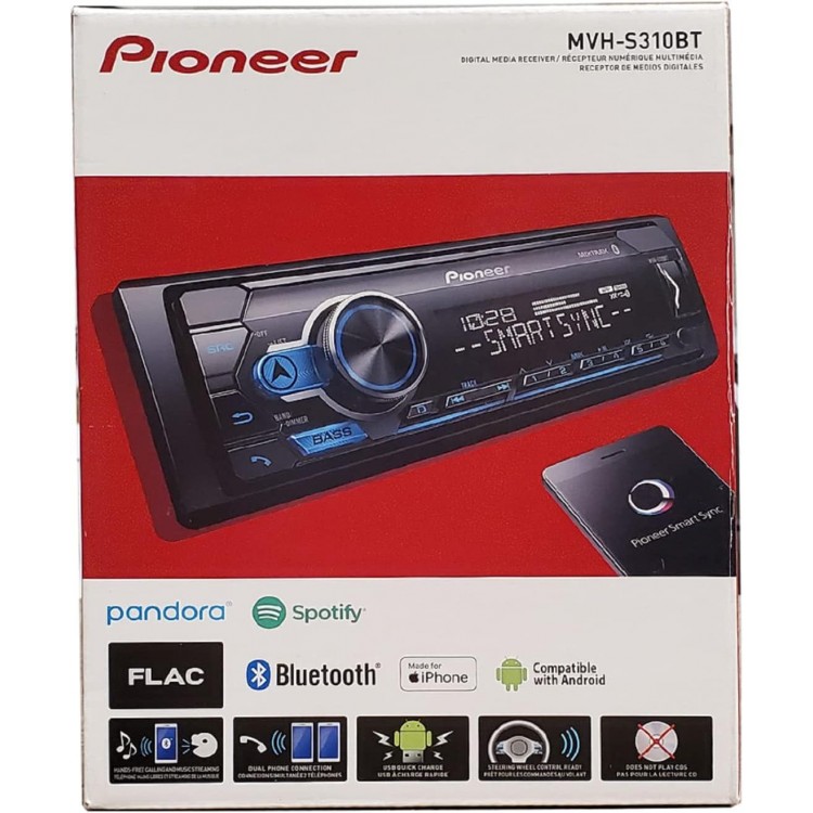 Pioneer MVH-S310BT Single Din Built-In Bluetooth, MIXTRAX, USB, Auxiliary, Pandora, Spotify, iPhone