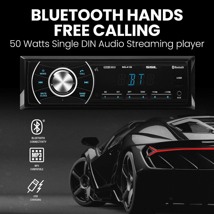 Sound Storm Laboratories ML41B Car Audio Stereo System - Single Din, Bluetooth Audio and Hands-Free Calling