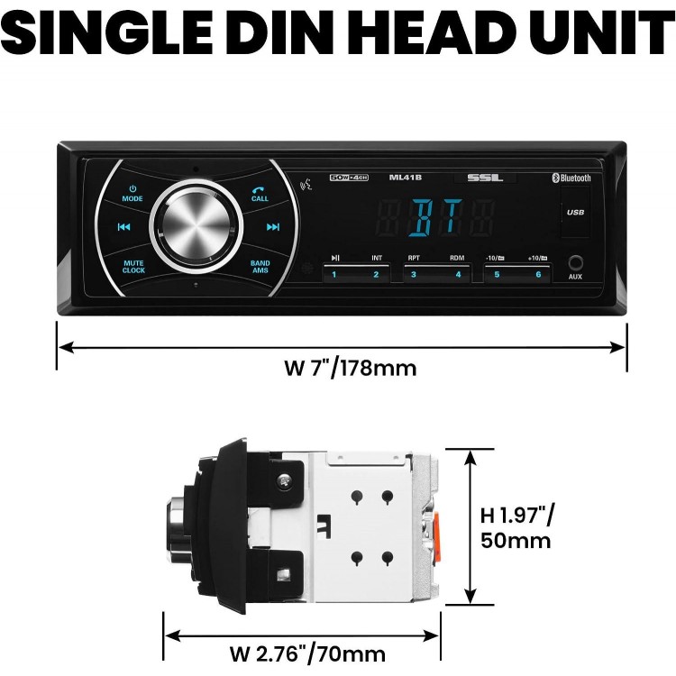 Sound Storm Laboratories ML41B Car Audio Stereo System - Single Din, Bluetooth Audio and Hands-Free Calling