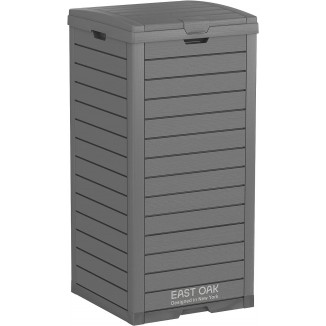EAST OAK Outdoor Trash Can,Waterproof Resin Garbage Can with Tiered Lid