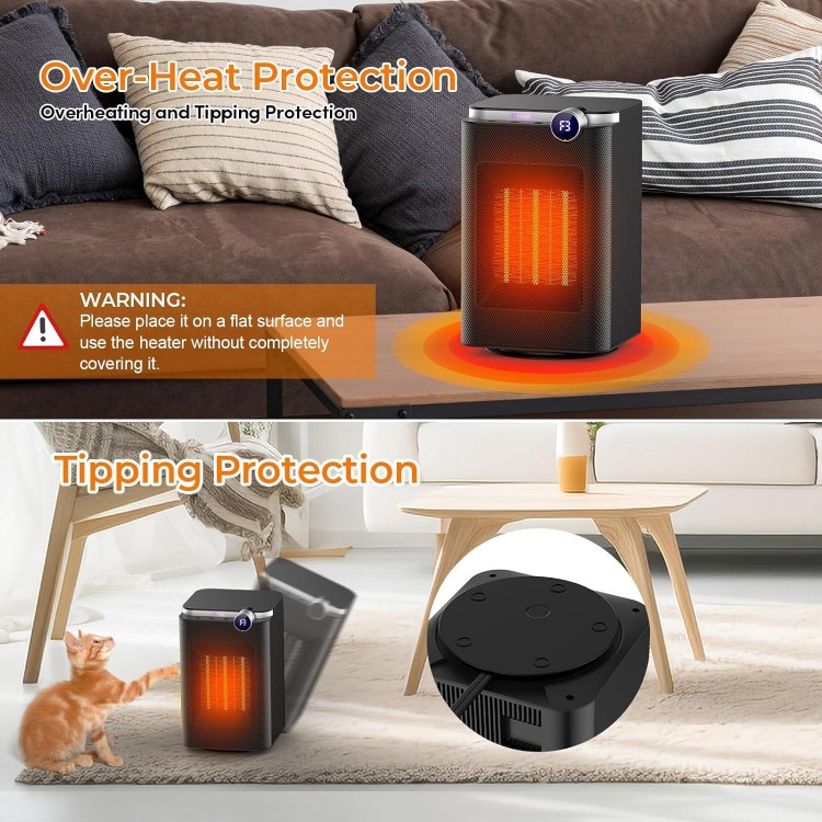 Space Heater,PTC Electric Heater with Thermostat, Fast Safety Heat