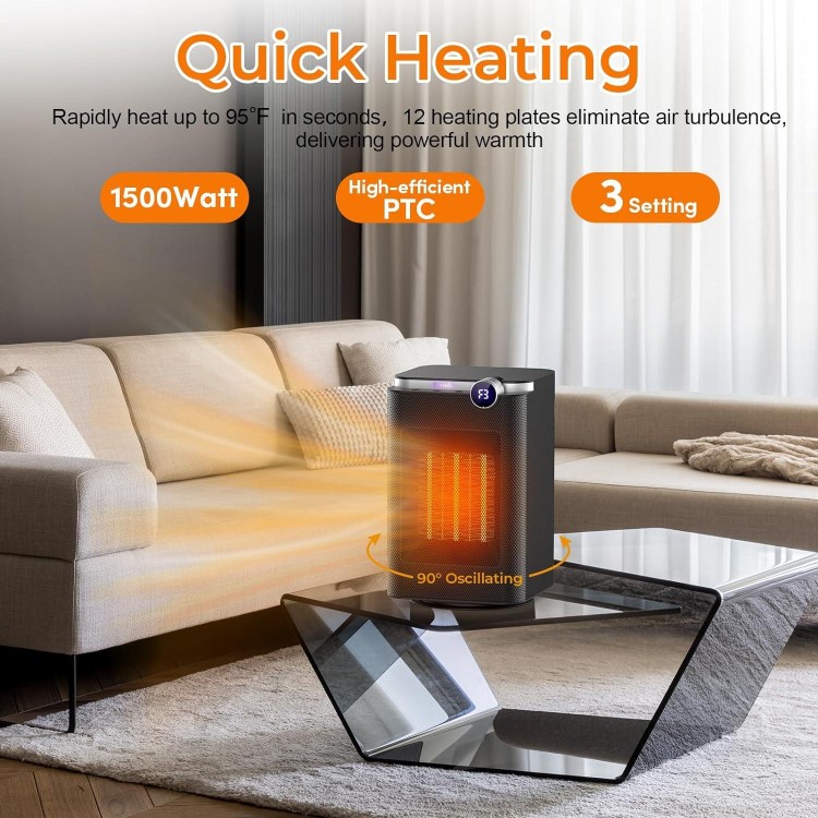 Space Heater,PTC Electric Heater with Thermostat, Fast Safety Heat