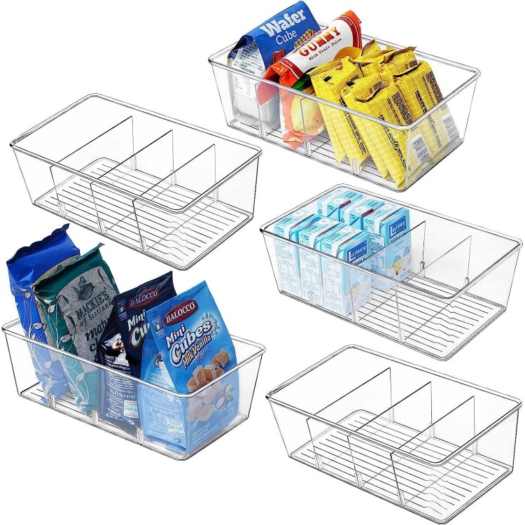 wilfox Pantry Organizer, Clear Organizer Bins with Removable Dividers