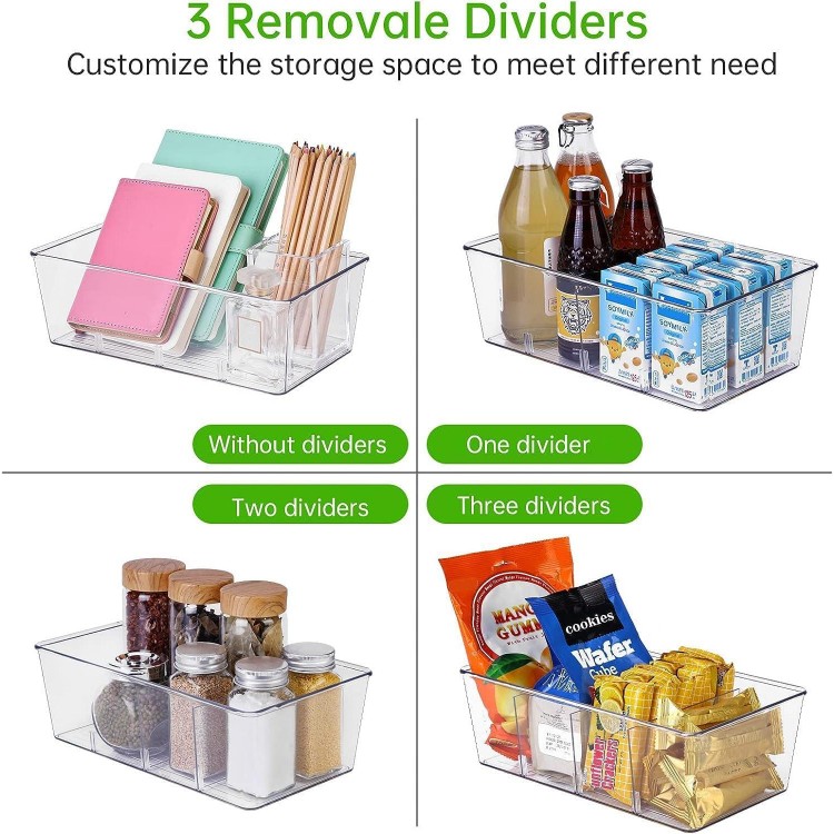 wilfox Pantry Organizer, Clear Organizer Bins with Removable Dividers