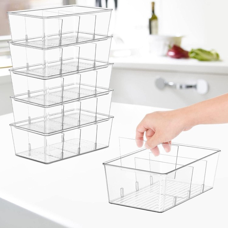 wilfox Pantry Organizer, Clear Organizer Bins with Removable Dividers