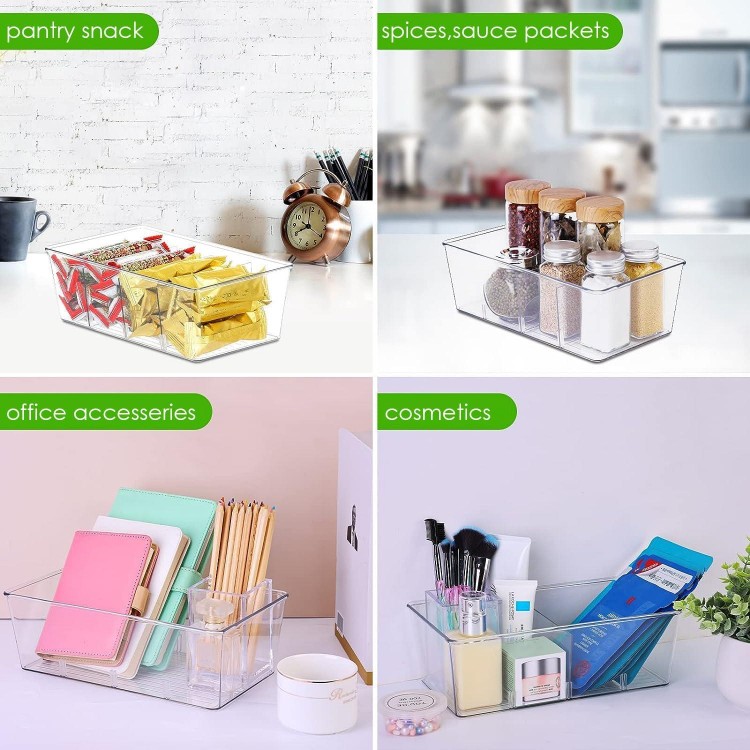 wilfox Pantry Organizer, Clear Organizer Bins with Removable Dividers