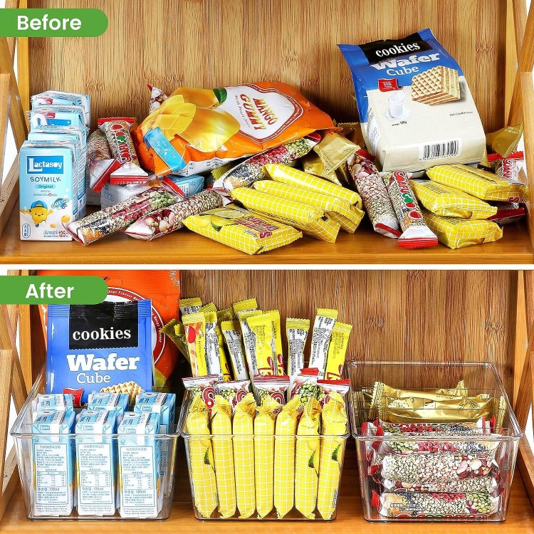 wilfox Pantry Organizer, Clear Organizer Bins with Removable Dividers