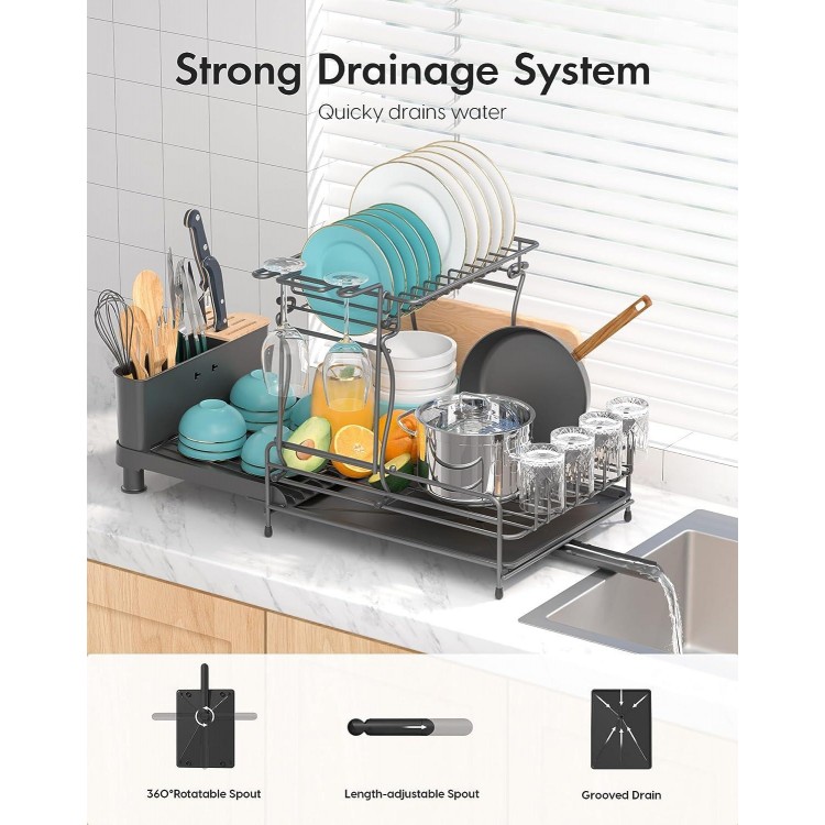 ACMETOP Dish Drying Rack, Extendable Dish Racks for Kitchen Counter