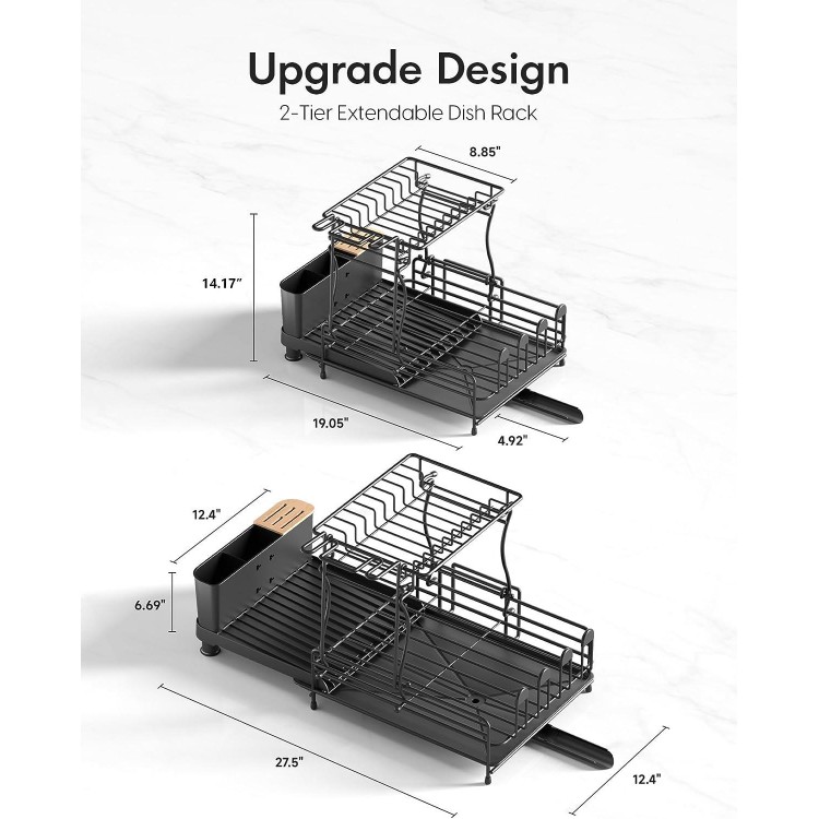 ACMETOP Dish Drying Rack, Extendable Dish Racks for Kitchen Counter