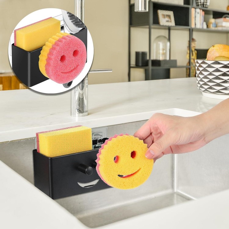 Utobao Sponge Holder, Smiley Face Kitchen Sink Caddy for Kitchen Sink