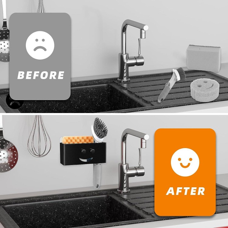 Utobao Sponge Holder, Smiley Face Kitchen Sink Caddy for Kitchen Sink