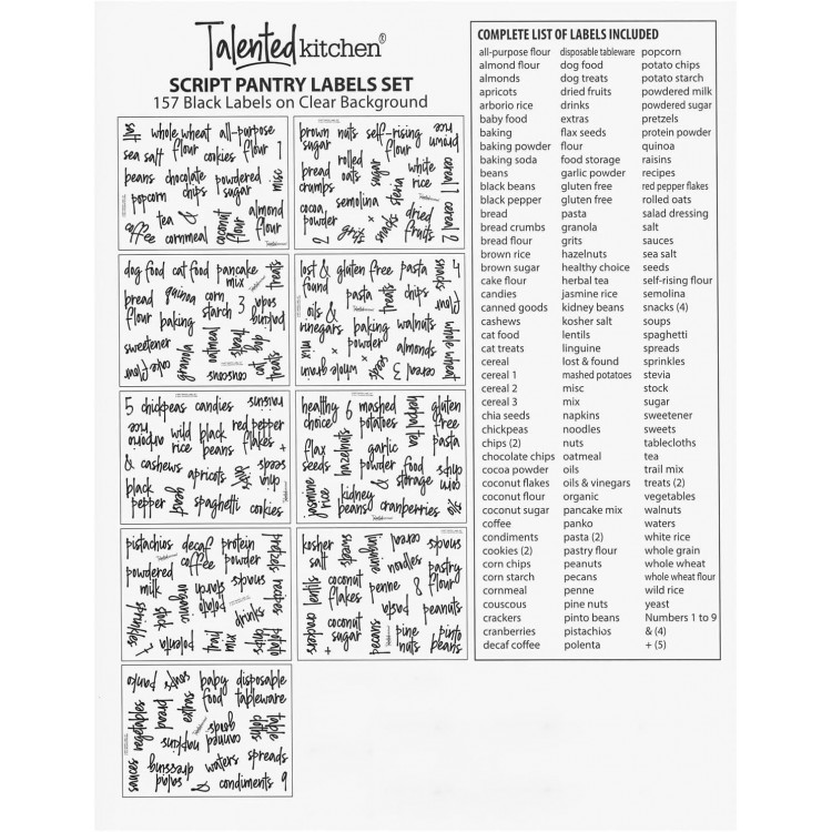 Talented Kitchen157 Pantry Labels for Food Containers, for storage jars