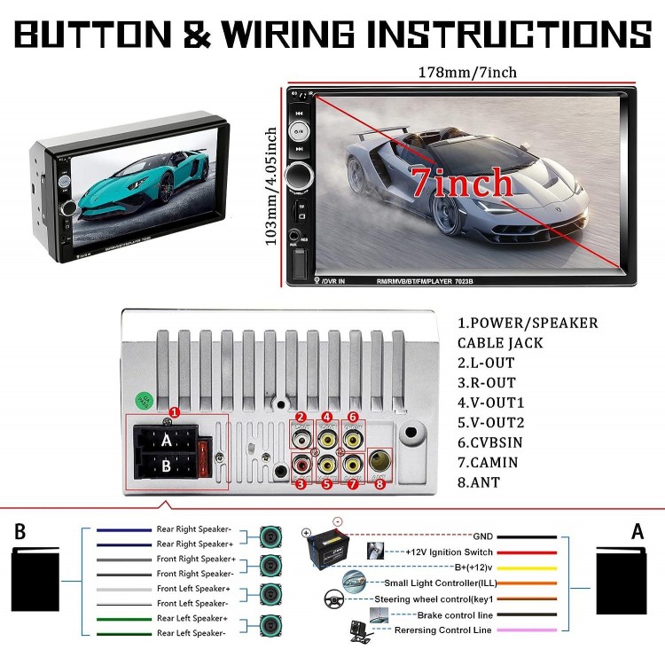 Liehuzhekeji Double Din Car Stereo 7 Touch Screen 2 Din Car Radio with Bluetooth FM, MP5 Player