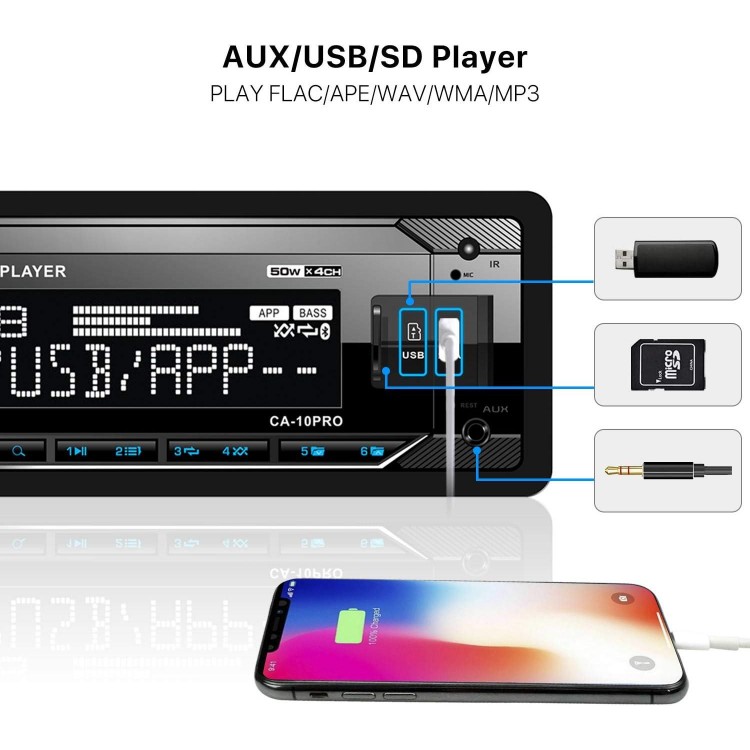 Single Din Bluetooth Car Stereo: Mechless Multimedia Digital Car Audio - in Dash MP3 Player