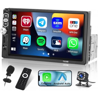 Roinvou Single Din Car Stereo with Apple Carplay Android Auto 7 Inch LCD Touch Screen