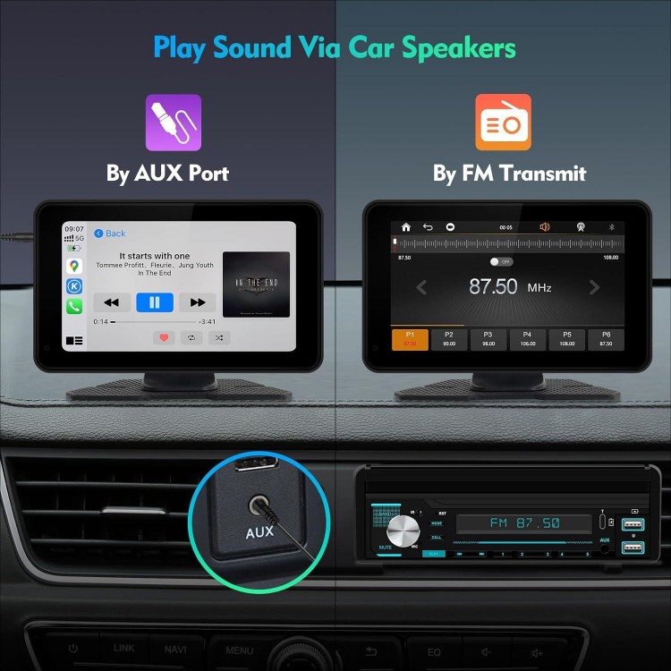 Portable Wireless Carplay & Android Auto Car Stereo, 7 Inch Full HD Car Touch Screen Portable Car Radio Receiver