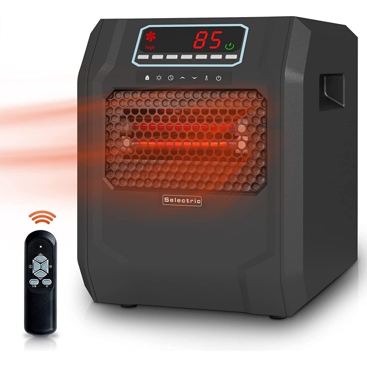 Portable Electric Space Heater, Six Infrared Quartz Heat Element, Black