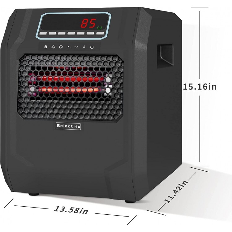 Portable Electric Space Heater, Six Infrared Quartz Heat Element, Black