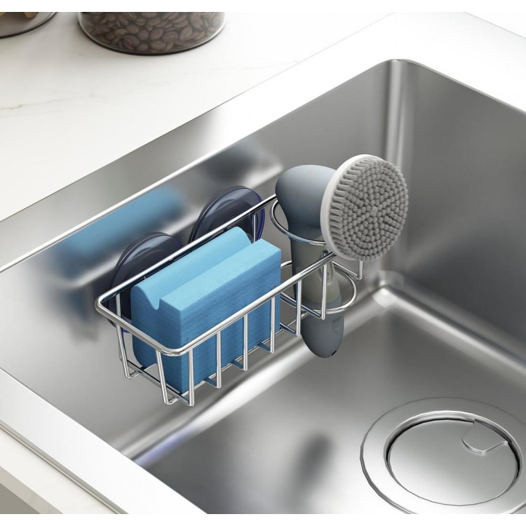 TESOT Sink Caddy Sponge Holder for Kitchen Sink Suspension, Stainless Steel