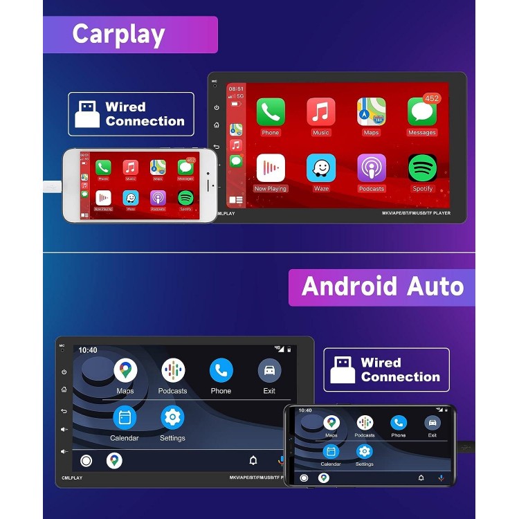 Single Din Apple Carplay Detachable Touchscreen Car Stereo with Android Auto, Rimoody 9 Inch Radio