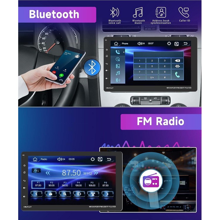 Single Din Apple Carplay Detachable Touchscreen Car Stereo with Android Auto, Rimoody 9 Inch Radio