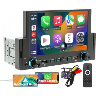 Single Din Car Stereo with 6.2 Inch IPS Full HD Touchscreen, Apple CarPlay/Android Auto/Phone Mirror-Link, FM Radio