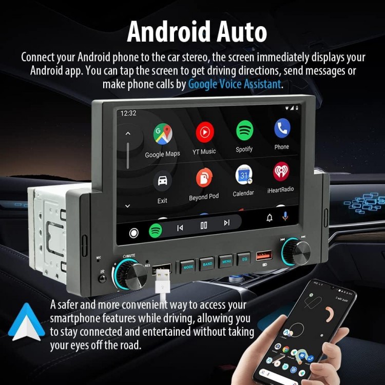 Single Din Car Stereo with 6.2 Inch IPS Full HD Touchscreen, Apple CarPlay/Android Auto/Phone Mirror-Link, FM Radio