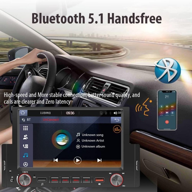 Single Din Car Stereo with 6.2 Inch IPS Full HD Touchscreen, Apple CarPlay/Android Auto/Phone Mirror-Link, FM Radio