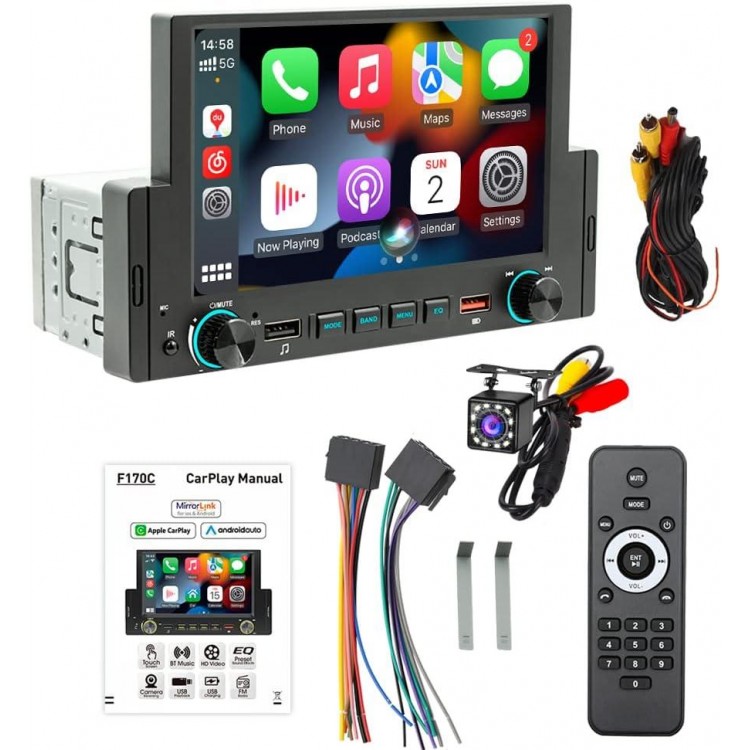 Single Din Car Stereo with 6.2 Inch IPS Full HD Touchscreen, Apple CarPlay/Android Auto/Phone Mirror-Link, FM Radio