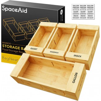 SpaceAid Bag Storage Organizer for Kitchen Drawer, Bamboo Organizer