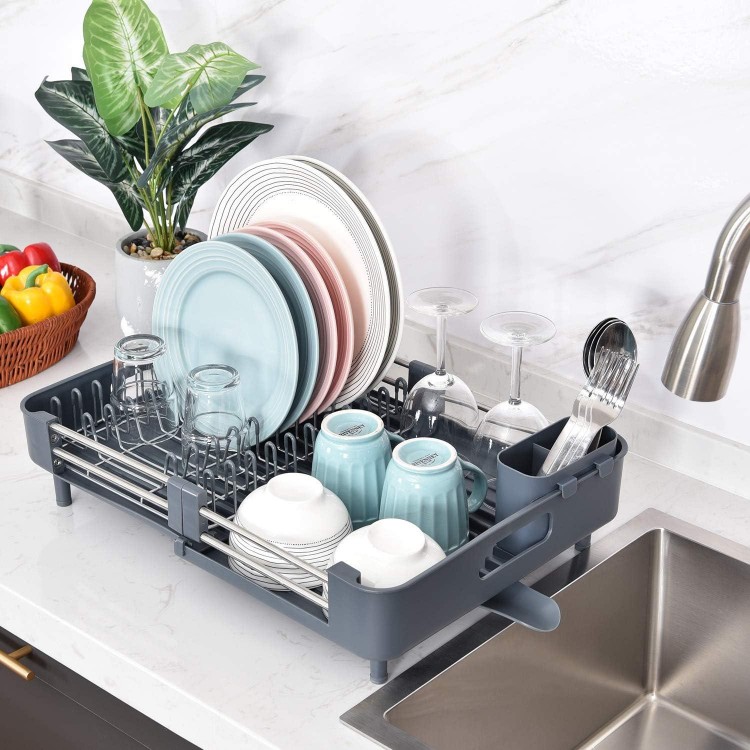 TOOLF Extendable Dish Rack, Adjustable Dish Drying Rack for Kitchen