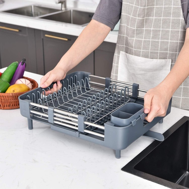 TOOLF Extendable Dish Rack, Adjustable Dish Drying Rack for Kitchen