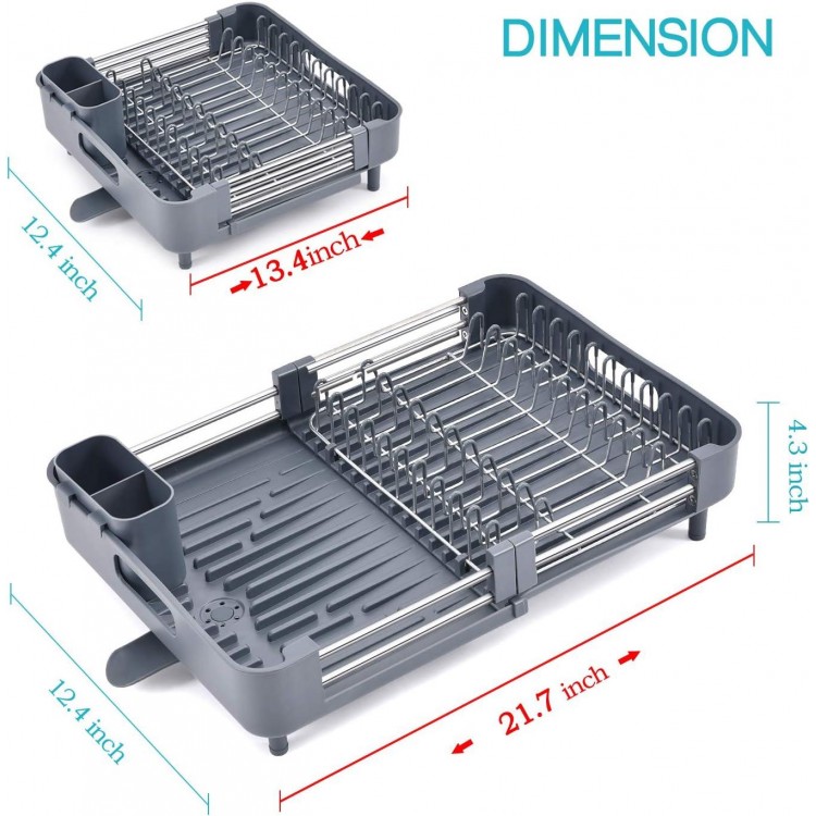 TOOLF Extendable Dish Rack, Adjustable Dish Drying Rack for Kitchen