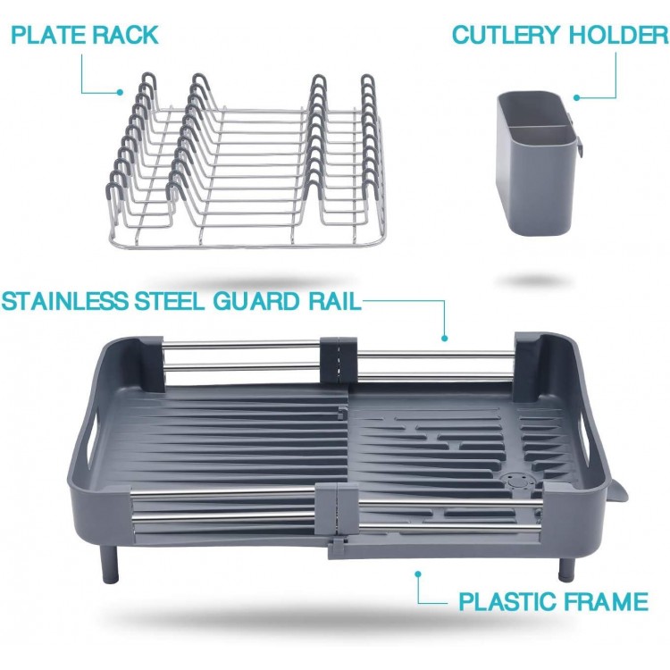 TOOLF Extendable Dish Rack, Adjustable Dish Drying Rack for Kitchen