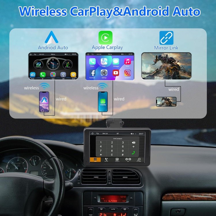 SIVROCK Portable Car Stereo Wireless Apple CarPlay & Android Auto