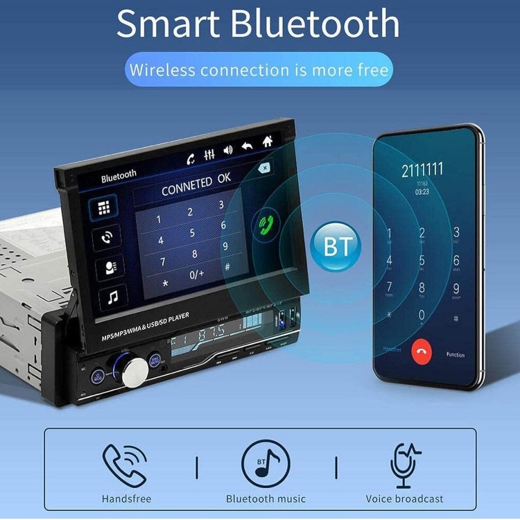 Regetek Single Din Car Stereo 7 inch Bluetooth Car Audio Video Player