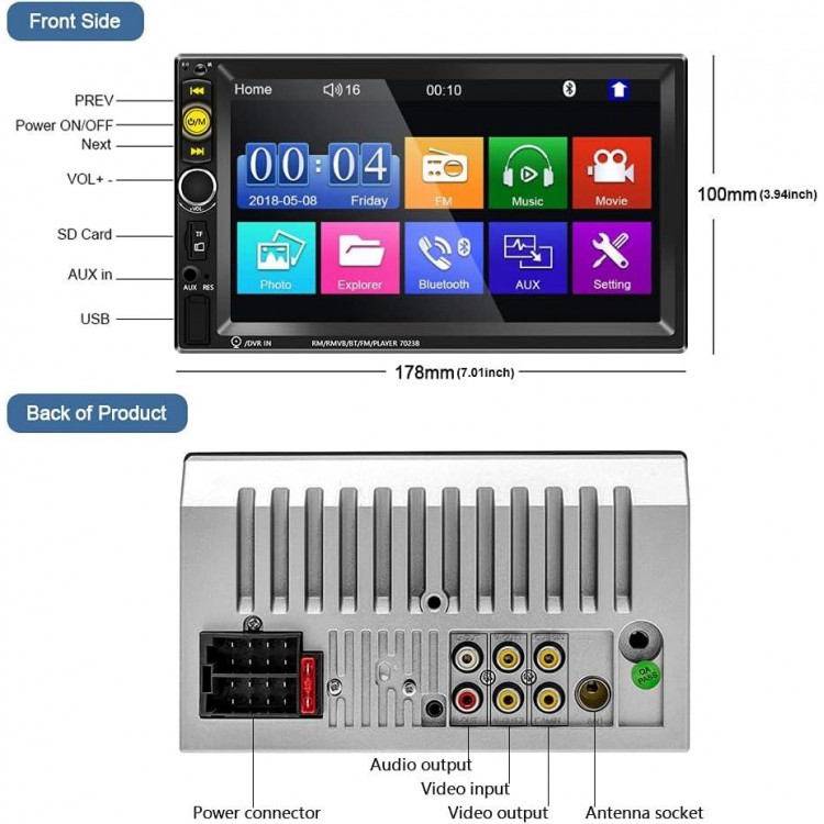 Nhopeew Double Din Car Stereo with Bluetooth and Backup Camera