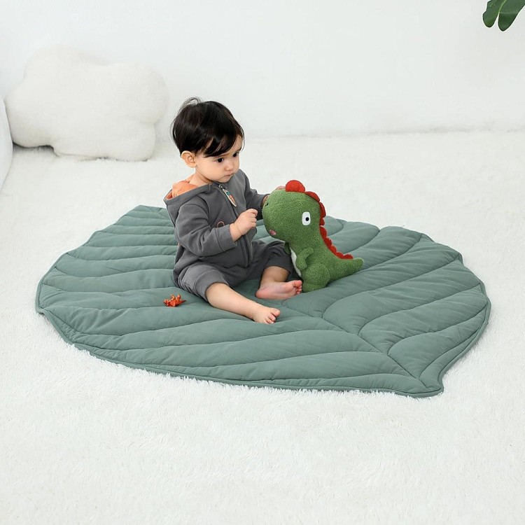 Letalong Cotton Leaf Nursery Rug, Machine Washable Baby Play Mat For Nursery Decor, Play Mat For Baby