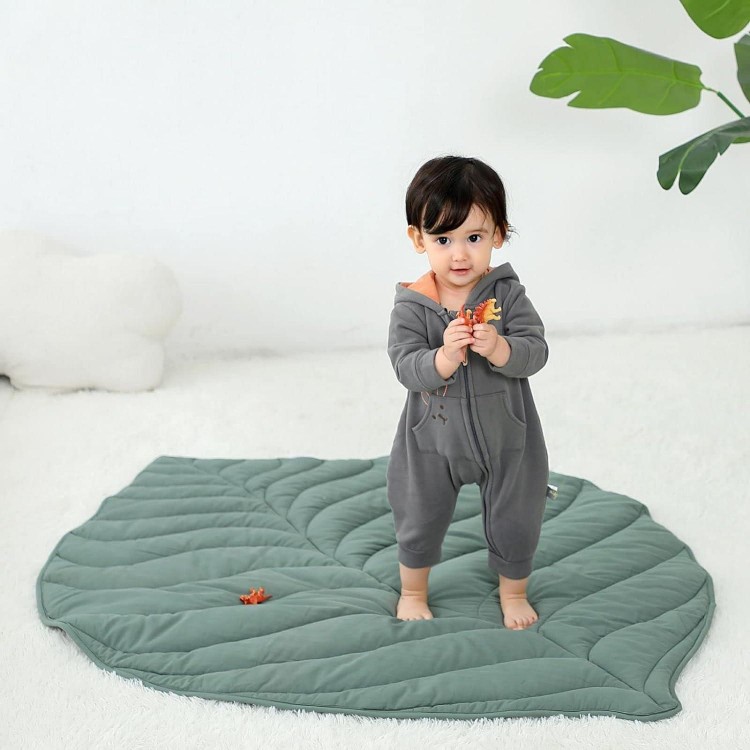 Letalong Cotton Leaf Nursery Rug, Machine Washable Baby Play Mat For Nursery Decor, Play Mat For Baby