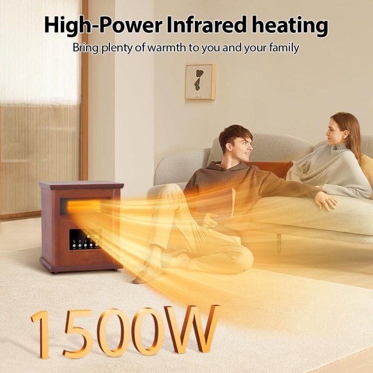 LifePlus Electric Infrared Quartz Heater Deluxe Wood Cabinet, 1500W