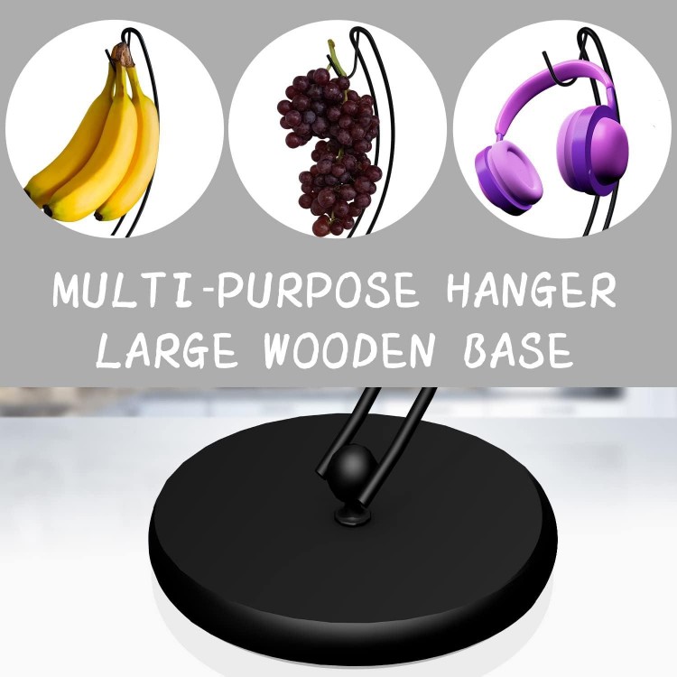 Signice Banana Holder Stand with Wood Base Stainless Steel for Home Kitchen Use