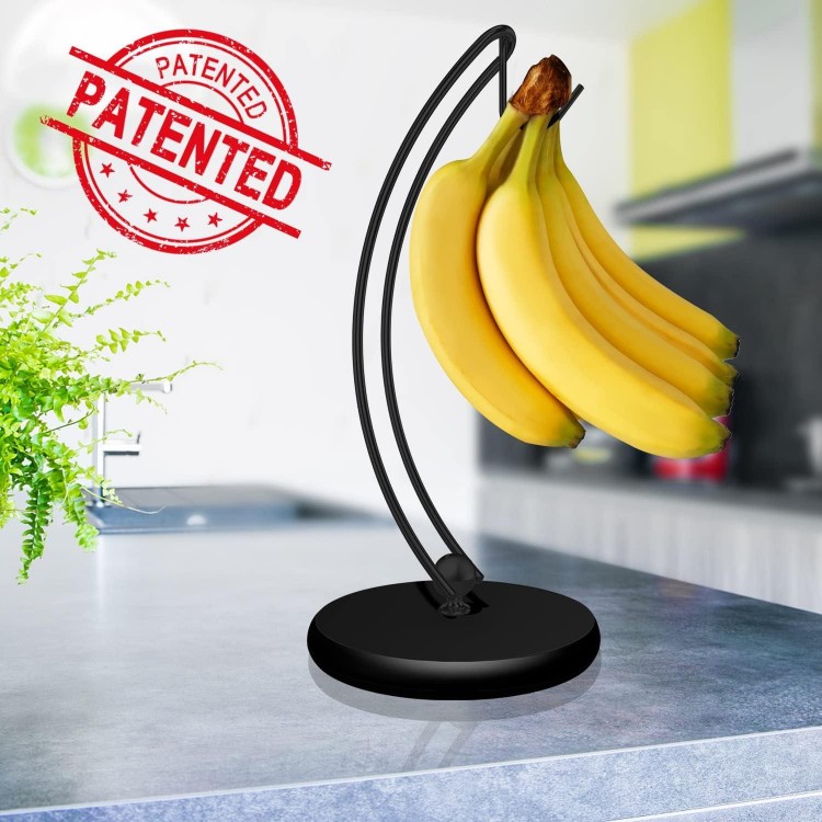 Signice Banana Holder Stand with Wood Base Stainless Steel for Home Kitchen Use