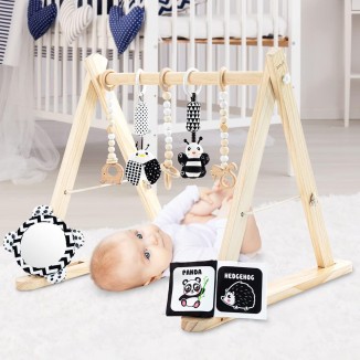 BABY K Wooden Baby Play Gym - Foldable Wooden Play Gym  Natural Wooden Surface