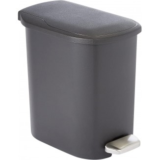 Compact Bathroom Plastic Rectangular Trash Can with Steel Pedal Step