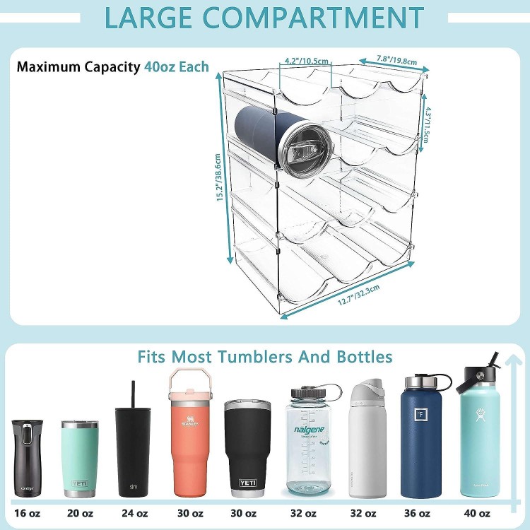 Water Bottle Organizer, Stackable Kitchen Organization and Storage Rack