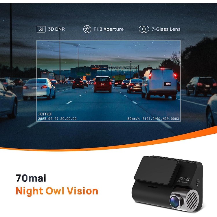 70mai True 4K Dash Cam A800S with Sony IMX415, Front and Rear, Built in GPS, Super Night Vision