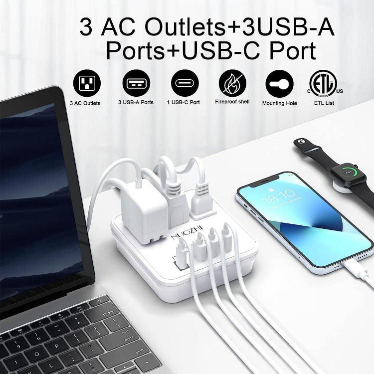Cruise Essentials,6 Ft Power Strip with 3 Outlets and 4 USB Ports(1 USB C), Non Surge Protector