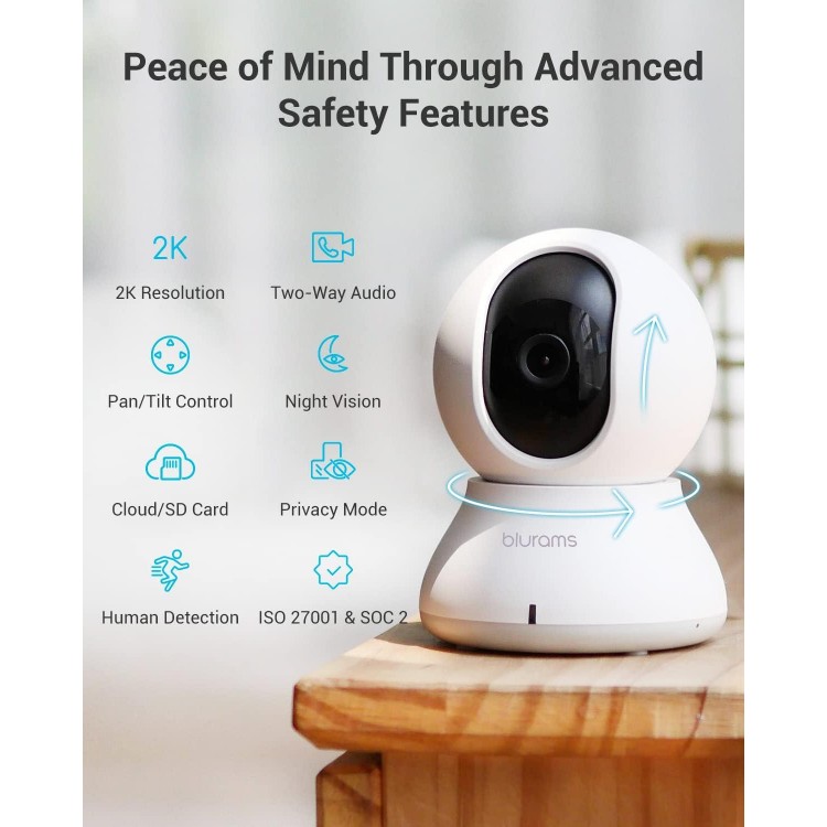 Blurams Security Camera, 2K Indoor Camera 360° Pet Camera For Home Security W/Motion Tracking