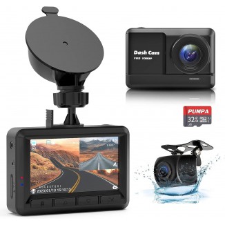 Dash Cam Front and Rear, 1080P Full HD Dash Camera for Cars with 32GB SD Card, 2.45'' IPS Screen