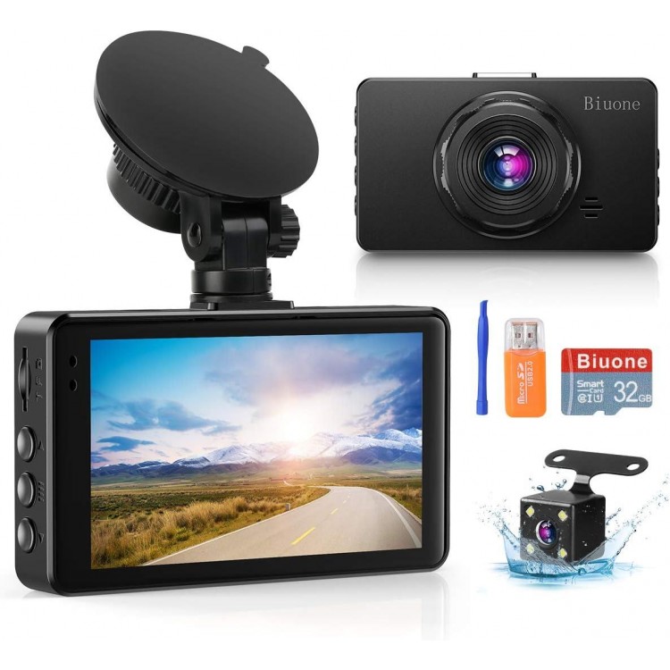 Dash Cam Front and Rear, Dash Camera for Cars with 32G SD Card Super Night Vision, 1080P FHD DVR DashCam Car Dashboard Camera